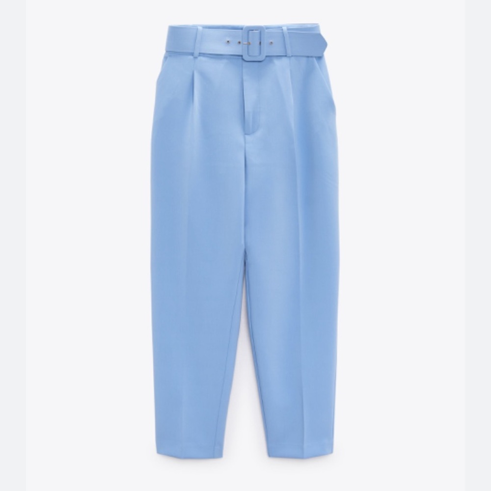 Zara belted trouser pants size M light blue BNWT